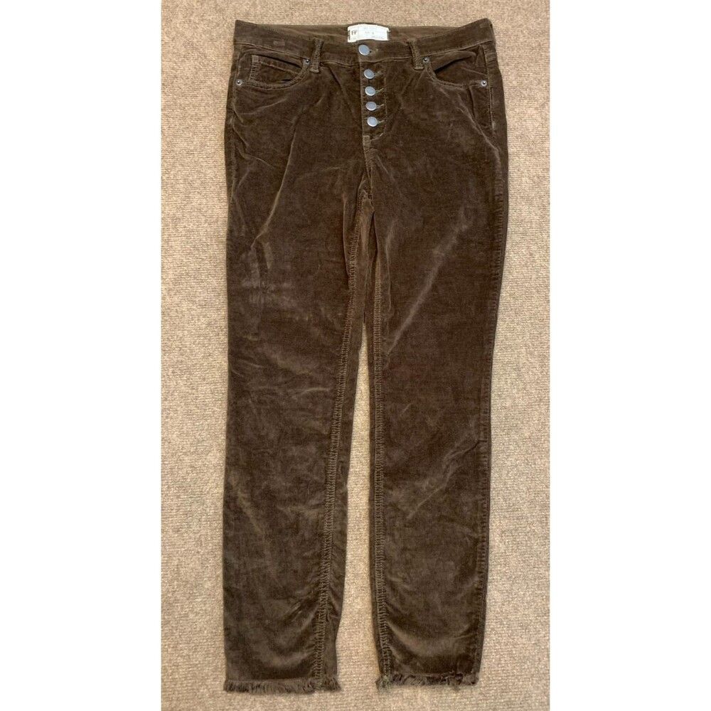 Free People Pants Womens 28 Reagan Corduroy Raw Hem Button Fly Stretch Brown